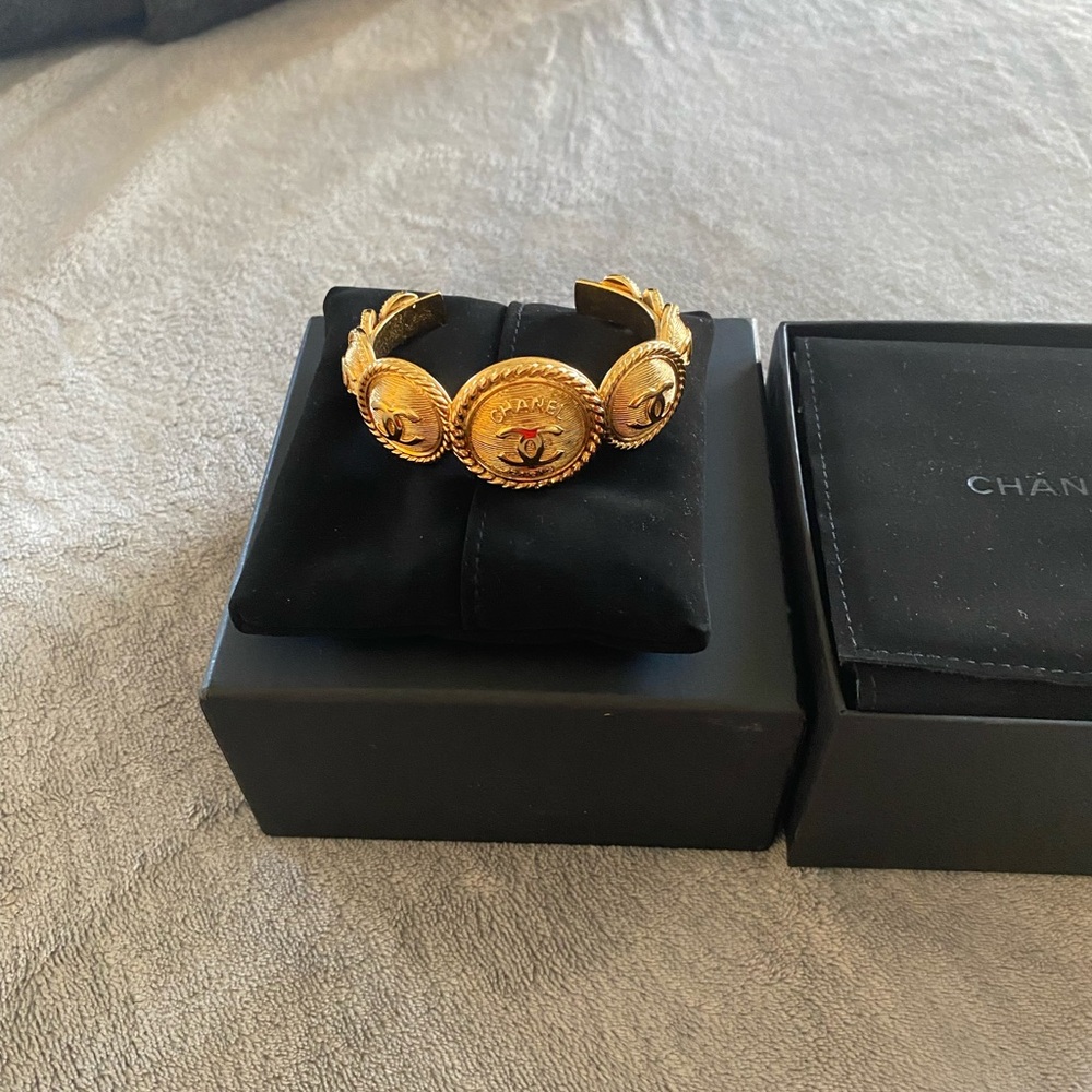 Chanel Gold Medallion Cuff Bracelet